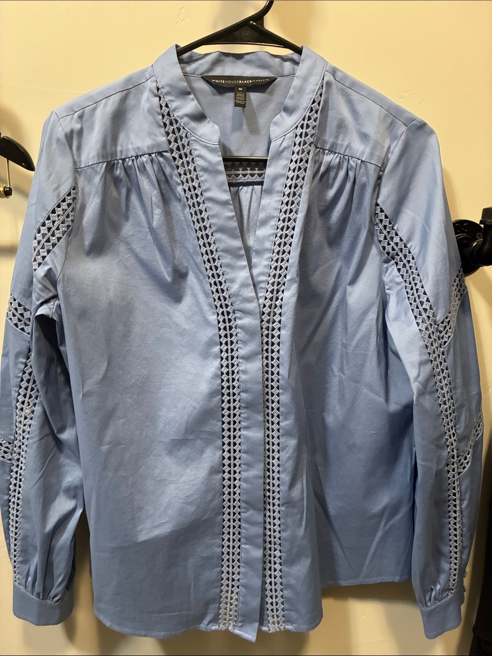 White House Black Market Powder Blue Crochet-Trim Blouse